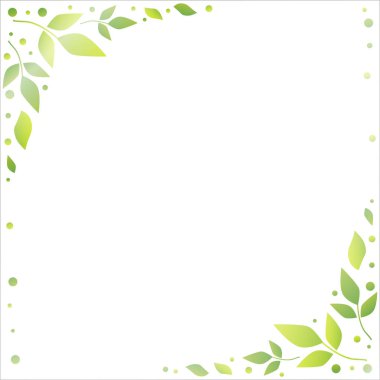 Beyaz arka plan ile yeşil yaprakları ve noktalar dekoratif kenarları dekorasyon, tatil, scrapbooking kağıt, düğün, davet, tebrik kartı, metin, hediye etiketi, not kağıdı, Dekupaj, poster, afiş için