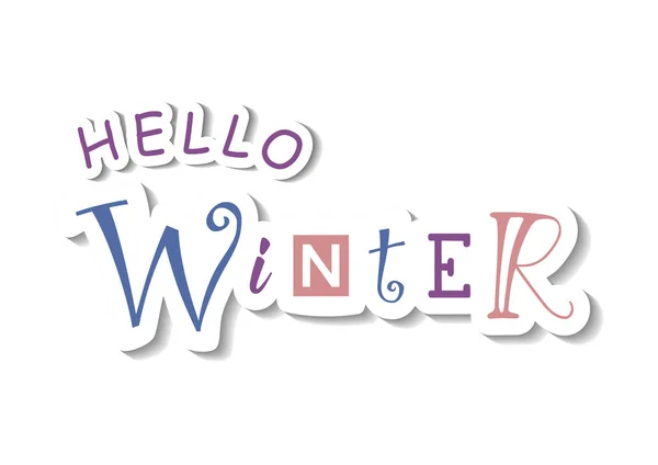 Schriftzug Hallo Winter Mit Verschiedenen Buchstaben Blau Rosa Lila Papierschnitt — Stockvektor