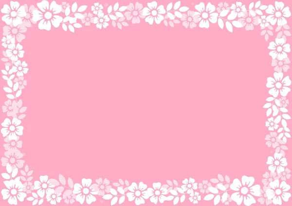 Fondo Rosa Con Marco Decorativo Flores Hojas Blancas Para Decoración — Vector de stock