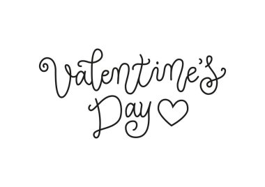 Modern hat yazı mono çizgi stili dekorasyon, poster, afiş, Sevgililer, tebrik kartı, kartpostal için beyaz arka plan üzerinde izole kalp süslenmiş siyah Sevgililer günün