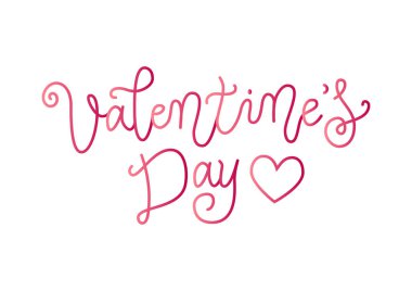 Dekorasyon, poster, afiş, Sevgililer, tebrik kartı, kartpostal için beyaz arka plan üzerinde izole kalp modern hat yazı pembe degrade mono çizgi stili Sevgililer günün süslenmiş