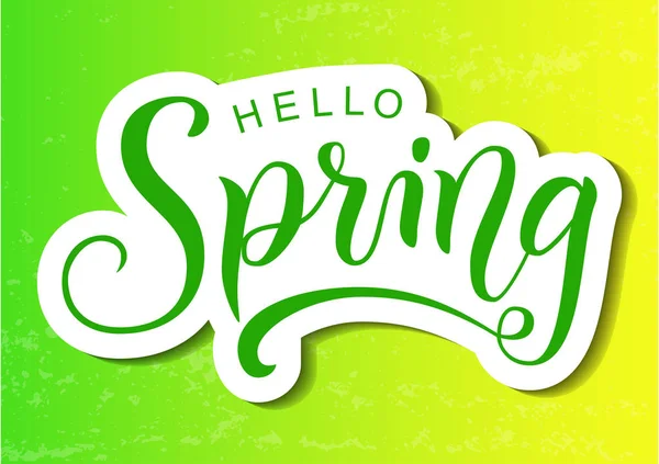 Caligrafia Moderna Lettering Hello Spring Verde Com Sombra Estilo Corte — Vetor de Stock