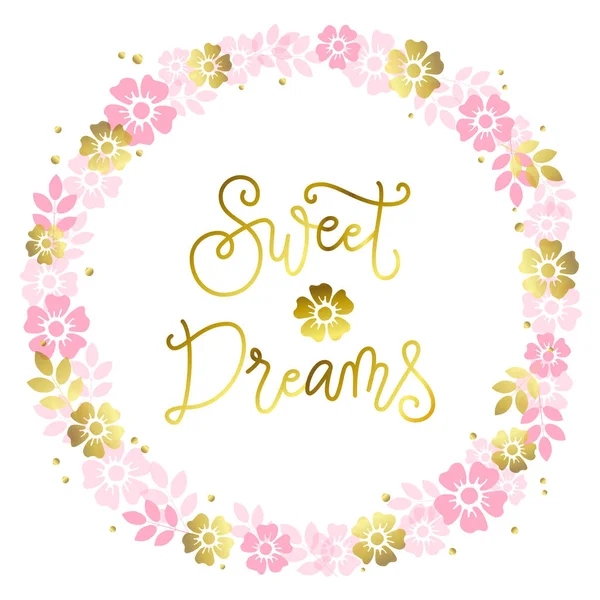 Letras Caligrafía Moderna Dulces Sueños Dorado Sobre Fondo Blanco Con — Vector de stock