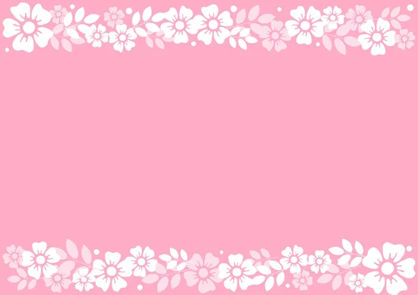粉红色背景与装饰条纹对齐顶部和下面的白色花朵和树叶装饰 剪贴簿纸 母亲的一天 — 图库矢量图片