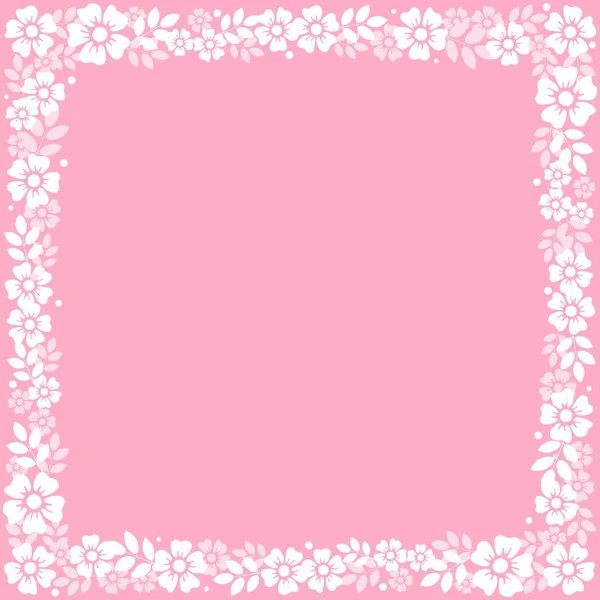 粉红色的方形背景与装饰框架的白色花和叶子装饰 邀请或婚礼 情人节 情人节 字母或文字 — 图库矢量图片