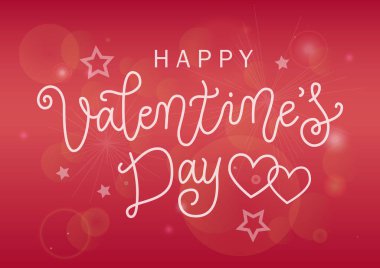 Modern hat yazı mutlu Valentines gün pembe degrade arka plan beyaz dekorasyon, poster, afiş, Sevgililer, tebrik kartı, davet, reklam, parti için yıldız ile dekore edilmiş