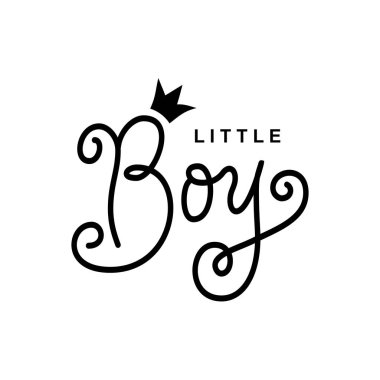 Dekorasyon, poster, afiş, tebrik kartı, Doğum belgesi, Doğum günü, nakış, davet için beyaz arka planda siyah taç ile dekore edilmiş modern hat yazı küçük çocuğun izole