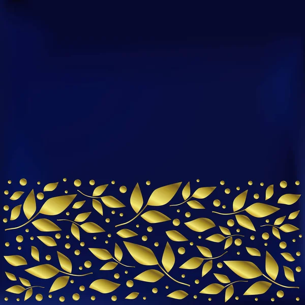 Квадратний Фон Стилізований Блакитний Оксамит Декоративною Смугою Золотих Листя Точок — стоковий вектор
