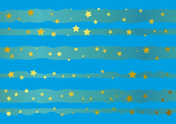 Dekoratif Arka Plan Mavi Altın Dalgalı Çizgileri Yıldız Dekorasyon Poster — Stok Vektör