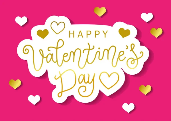 Kalligrafie Belettering Van Happy Valentines Day Gouden Roze Achtergrond Versierd — Stockvector