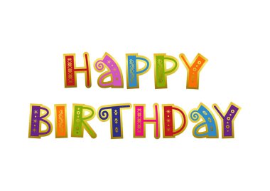 İyi ki doğdun dekoratif renkli harflerle altın süsleme ve Dekorasyon, poster, afiş, tebrik kartı, kartpostal, pul, hediye etiketi, beyaz arka plan üzerinde anahat ile mevcut