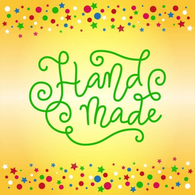 Hat yazı mono çizgi stili ile swirls yıldız ve nokta ile sarı zemin üzerine yeşil yapılan el