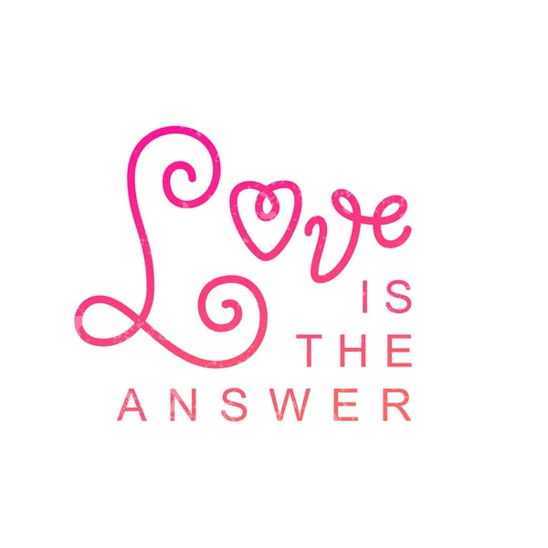 Caligrafia moderna lettering of Love é a resposta em rosa isolado sobre fundo branco — Vetor de Stock