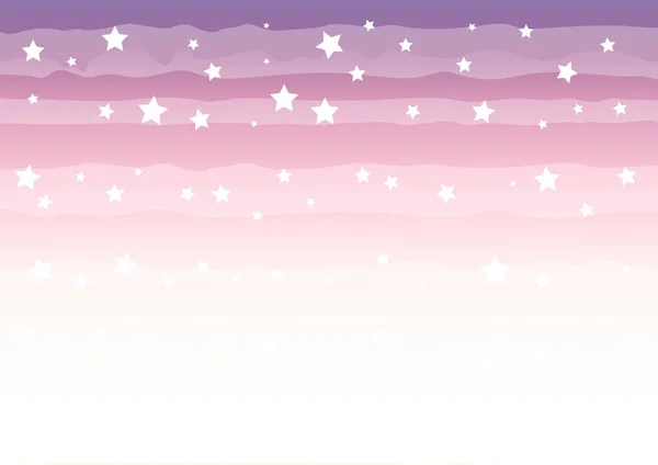 Latar belakang matahari terbit dalam warna putih, pink dan ungu dengan bintang-bintang - Stok Vektor
