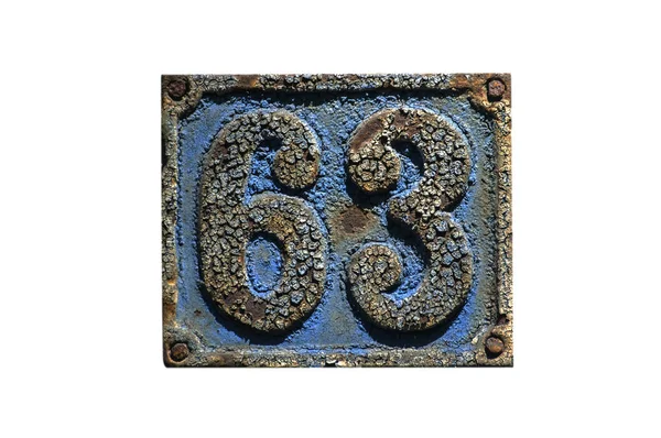 Old Retro Weathered Cast Iron Plate Street Number Closeup Isolated — Stock Photo, Image