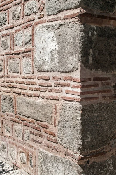 Hoek Van Oude Romeinse Stenen Gebouw Muur Closeup — Stockfoto