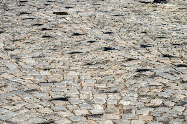 Straße Grau Stein Gepflasterte Oberfläche Detail Nahaufnahme Als Hintergrund — Stockfoto