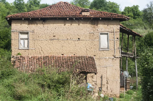 Stary Opuszczony Wyblakły Retro Vintage Wiejskich Cegły Ściany Domu — Zdjęcie stockowe