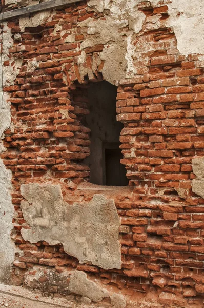 Rozbité Okno Rám Zničených Poškozené Abandon Zanedbané Zemi Domu Cihlová — Stock fotografie