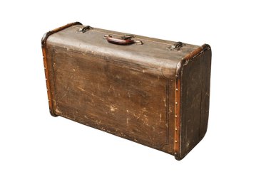 Eski vintage retro yıpranmış grunge bavul beyaz arka plan izole