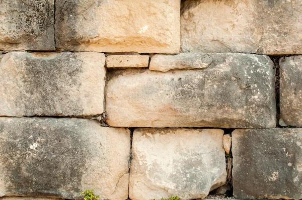 Big Stones Sandstone Ancient Dry Masonry Wall Closeup Stone Background — Stock Photo, Image