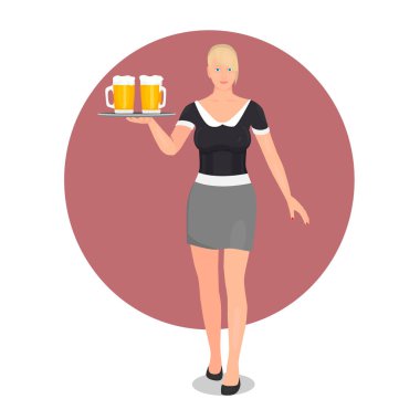 Sarışın mavi gözlü bir garson olarak çalışıyor. Garson bir tepsiyi hangi iki bardak bira üzerinde taşır..