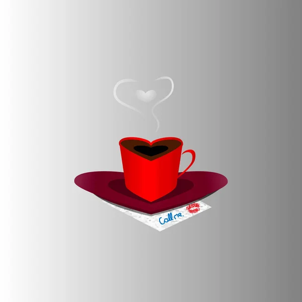 Šálek Kávy Podšálek Tvaru Srdce Originální Šálek Podšálkem Kde Káva — Stockový vektor