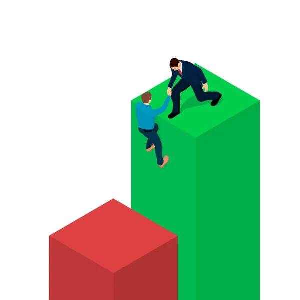 Homem Negócios Ajuda Homem Fazer Diagrama Homem Negócios Uma Mão —  Vetores de Stock