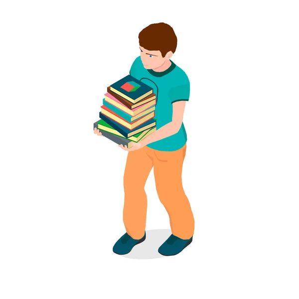 Boy Books His Hands Boy Preparing Return School Hands Textbooks — Stock Vector