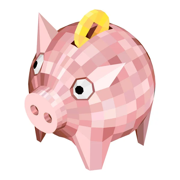 Sparschwein Mit Einer Münze Stil Niedriger Polygone Isometrisches Schwein Mit — Stockvektor