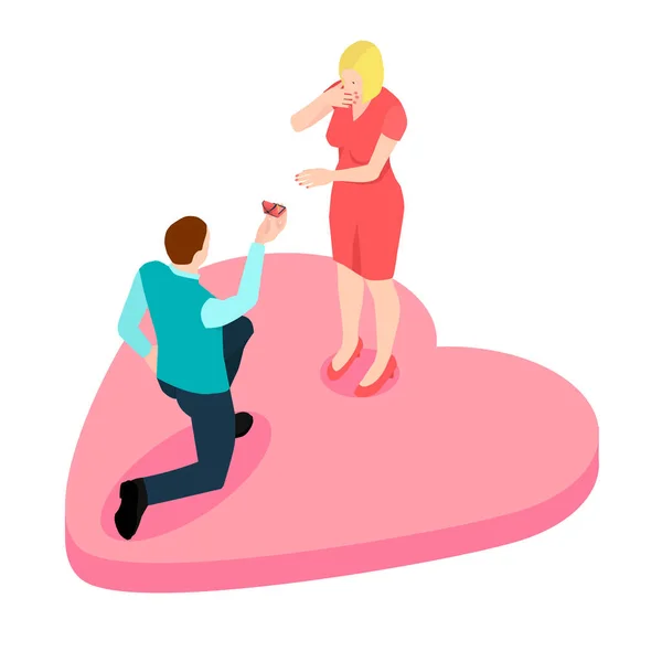 Man Proposing Girl Standing Knee Isometric Happy Couple Going Husband — Stock Vector