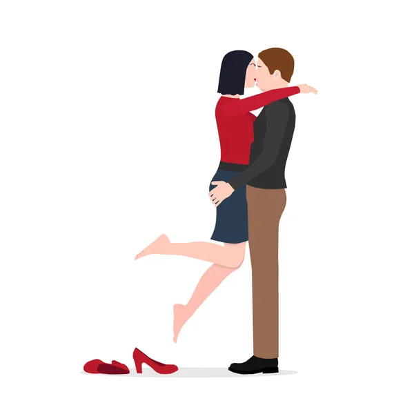 Woman Passionately Kisses Her Boyfriend Man Holds Girl Girl Kisses — Stock Vector