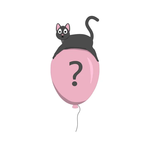 Gato Bonito Voando Balão Gato Pensativo Simboliza Monte Perguntas —  Vetores de Stock