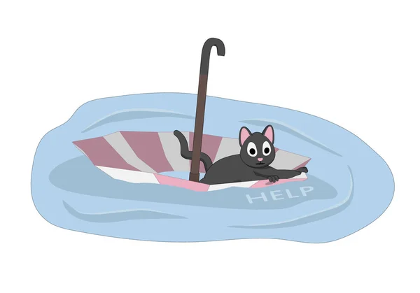 猫が傘に浮かんでいます 猫の助けを必要し したいと採用されます — ストックベクタ