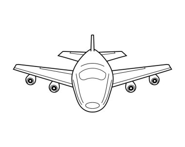 Hatları ile uçak simgesi. Önden görünüm siluet beyaz.