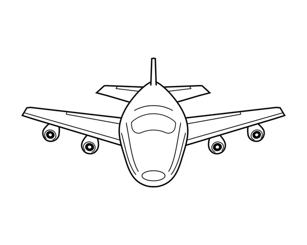 Flygplan Ikonen Med Linjer Framifrån Siluett Vit — Stock vektor