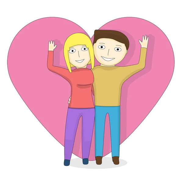 Cartoon Couple Background Heart Man Girl Valentines Day — Stock Vector