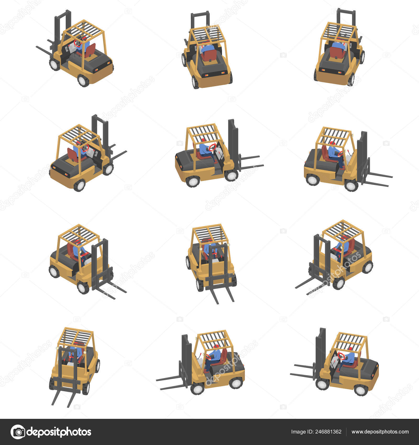 Animation Rotation Forklift Isometric View Loader Different Viewing ...