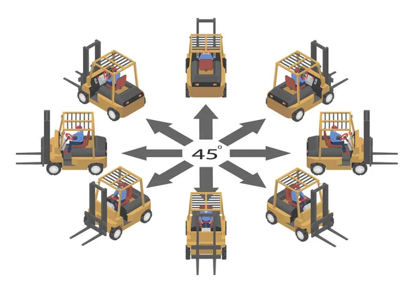 Forklift Derece Döndürme Forklift Izometrik Sürücüleri — Stok Vektör
