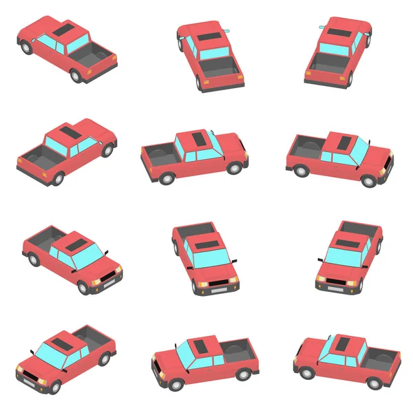 Animation Rotation Pickup Truck Isometric View Cartoon Red Pickup Types — Stock Vector