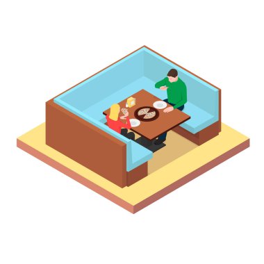 Genç bir çift bir masada oturan ve pizza yemek. Adam ve pizza ile restoranda kız.