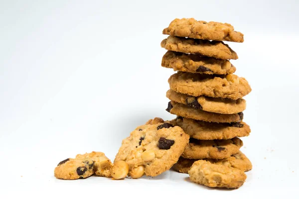 Una Pila Galletas Chocolate Aisladas Sobre Fondo Blanco — Foto de Stock