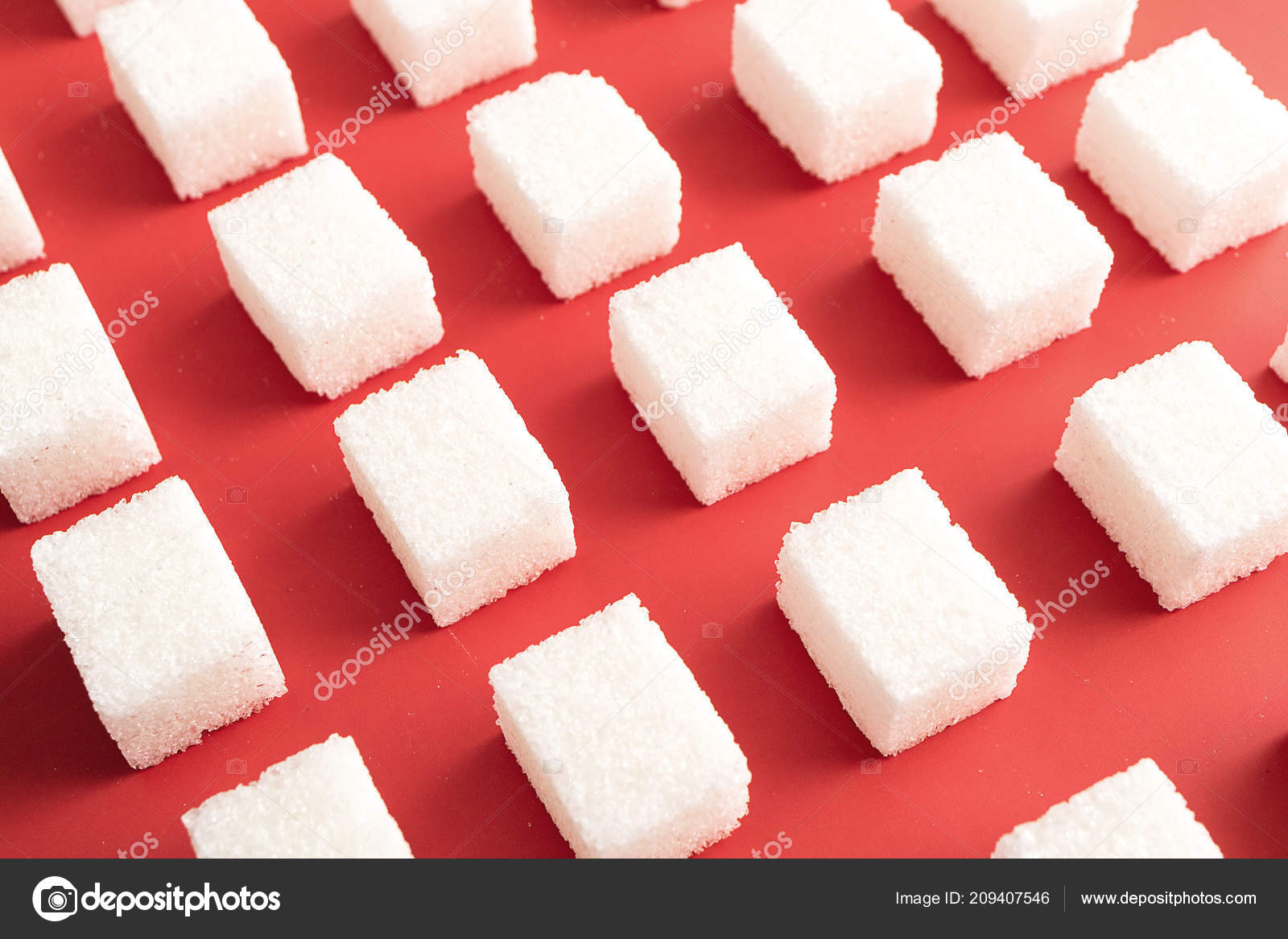 Red Background Lump Sugar Lot Pieces Sugar Diagonal Stock Photo