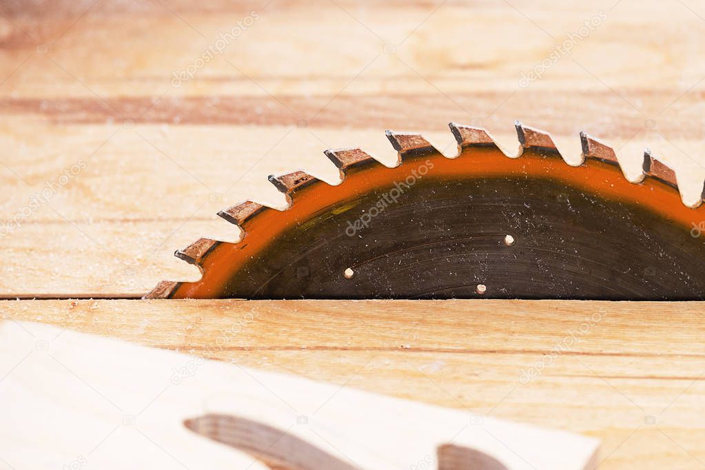 of the circular saw blade for wood, circular saw blade with teeth and a tree