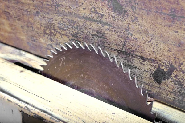 old type saw blade, signs of wear and rust, home circular saw