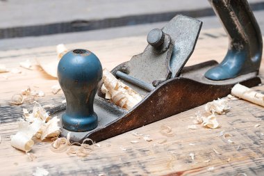 mavi kalem ile ahşap için metal planör, Planya talaşlı döşeme, eski ev yapımı alet