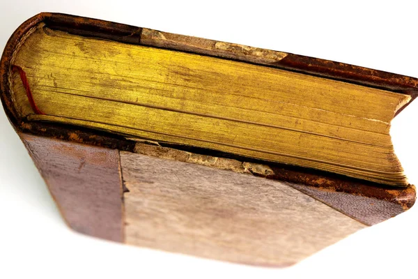 Old book with gold-plated pages top view — Stock Photo, Image