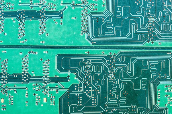 circuit Board chips closeup green with walkways