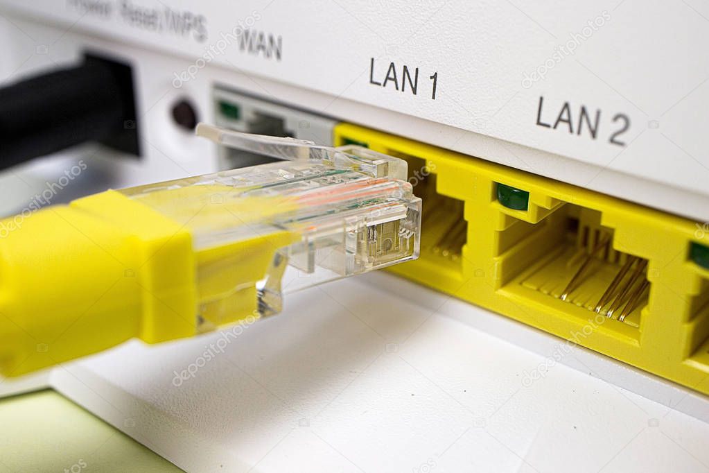 in the white router yellow ports to connect to a computer network, connects the yellow
