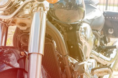 Motosiklet ön görünümü renkli fotoğraf krom direksiyon ve direksiyonlu çatal